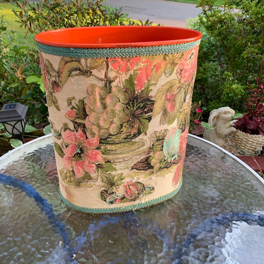 Vintage J L Clark Fabric covered waste basket